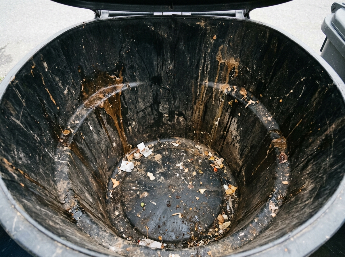 Interior of trash bin — residue and grime