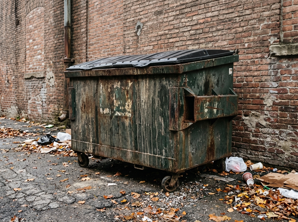Commercial dumpster before cleaning