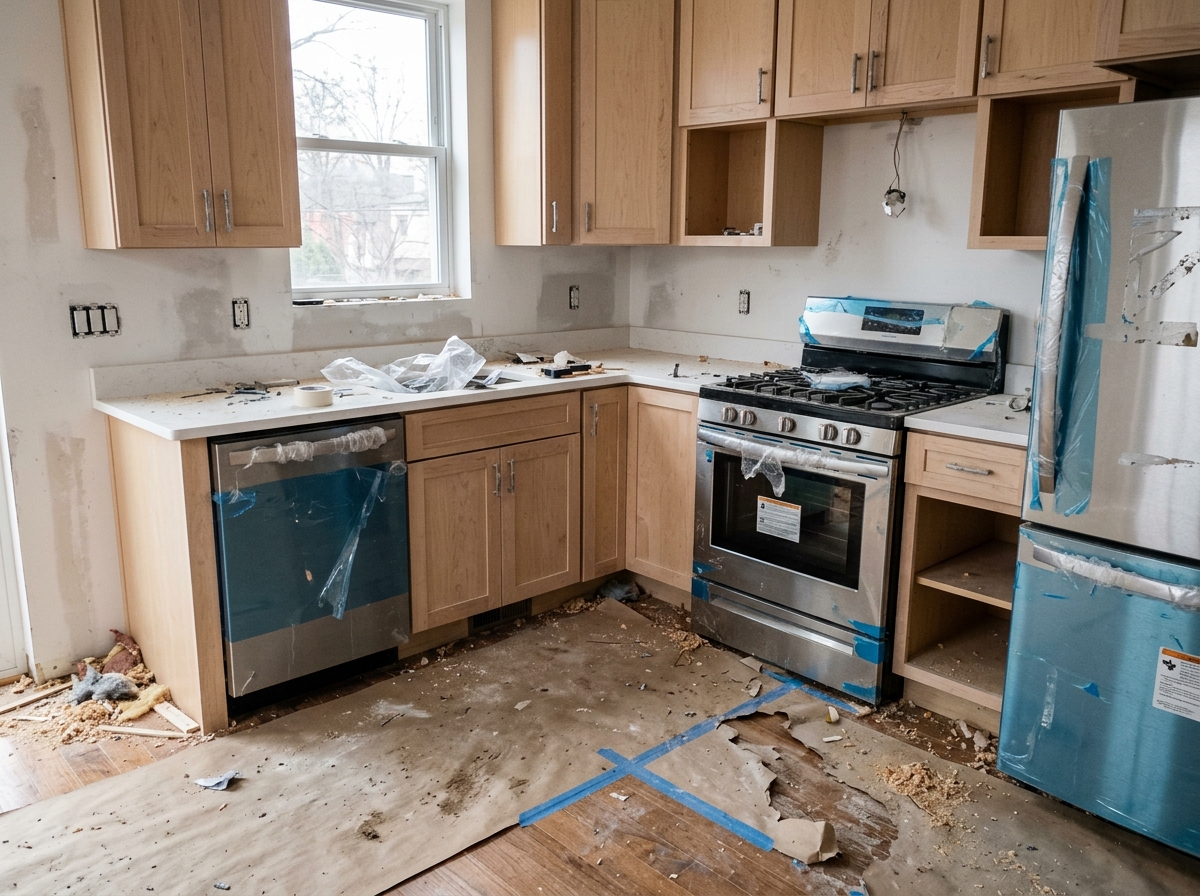 Kitchen before post-construction cleanup